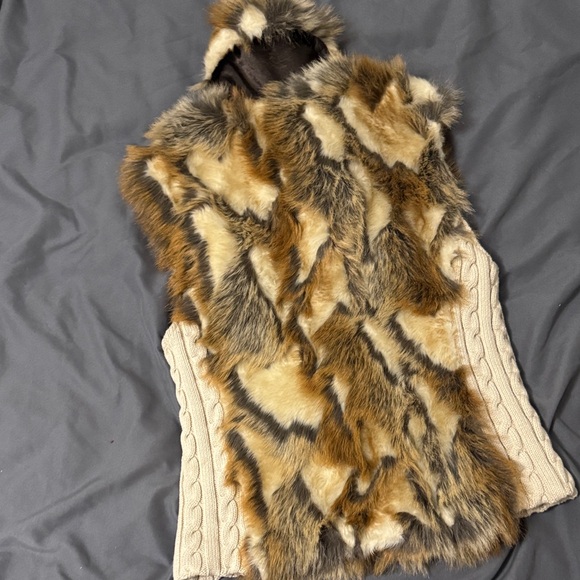 Guess Brown and Cream Faux Fur Vest - Picture 7 of 7